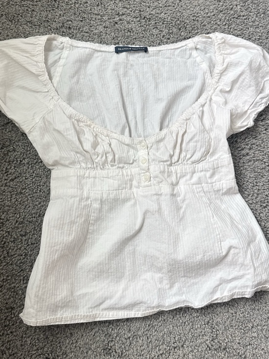 Brandy Melville Tops - Brandy Melville White Ruched Button-Front Peasant Top